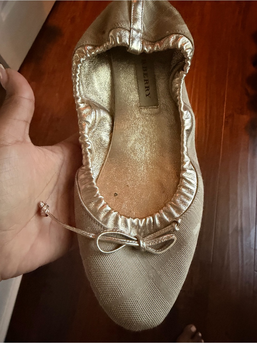 Burberry Metallic Gold Pointed Ballet Flat